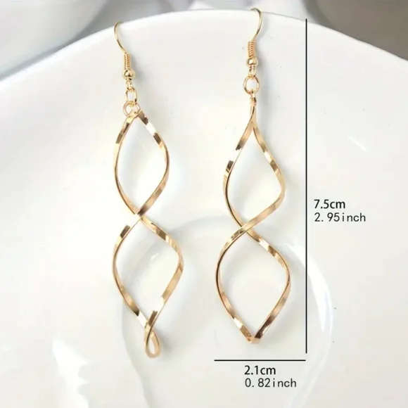 Spiral Drop Earrings. Gold Plated - Picture 5 of 5